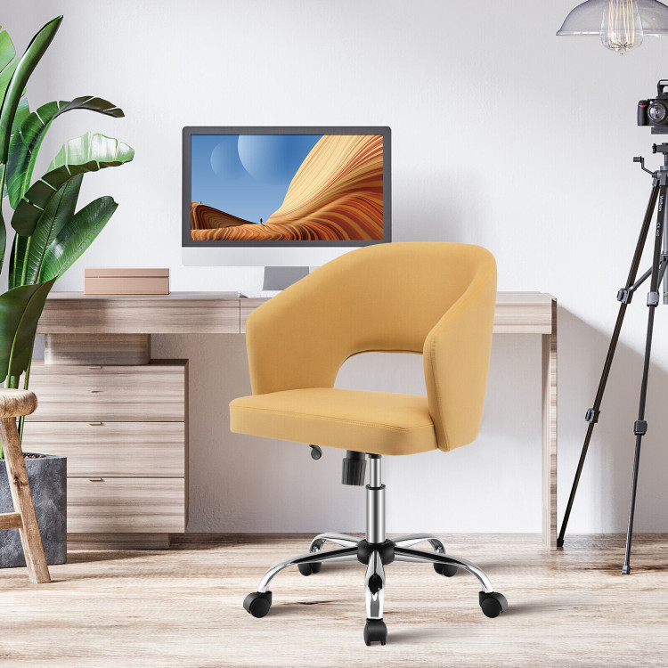 Upholstered Swivel Office Chair with Hollow Out BackCostway Gallery View 6 of 8